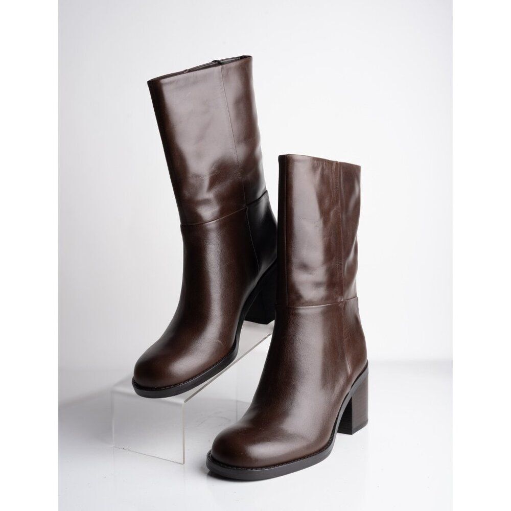 Massimo Dutti Womens Leather Heeled Boots Brown Ankle US 9 EU 40 1122/450 NWB